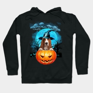 Basset Hound Witch Hat Pumpkin And Blue Moon Halloween Hoodie